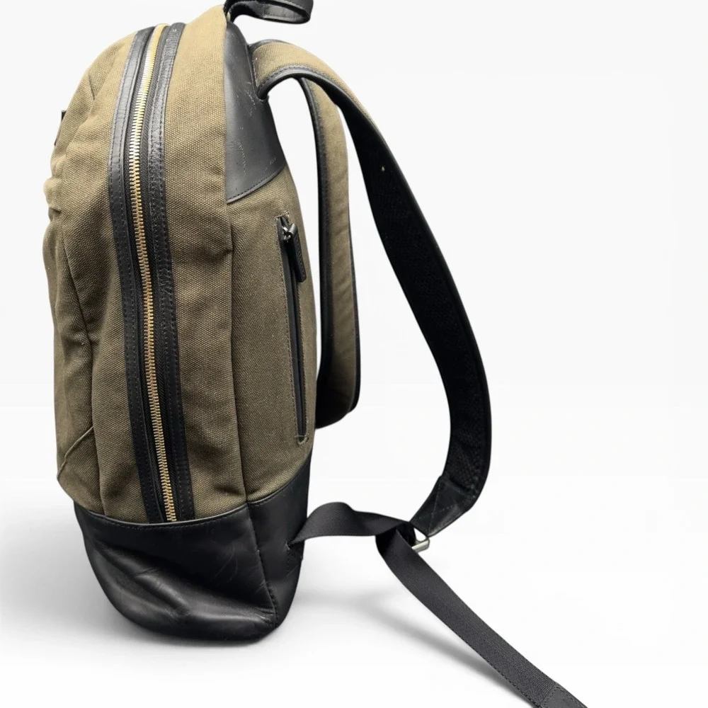 WANT Les Essentiels Kastrup Backpack Olive Green Organic Canvas Leather Trim